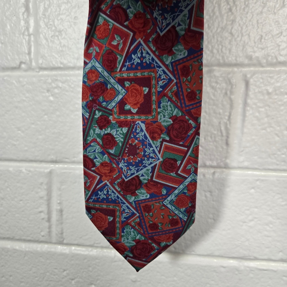 Vtg Nick Bronson Silk Tie Mens Floral Geometric Rose Italy Event Wedding‎